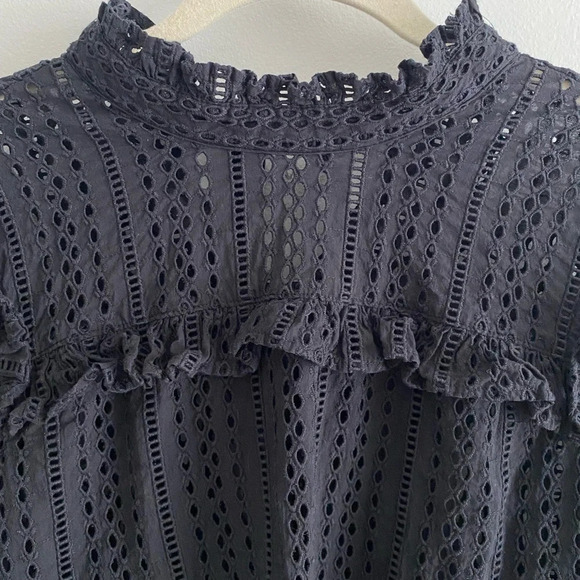 MADEWELL Black Cotton Feminine Boho Eyelet  Tie Back Blouse Size XXS/XS - Picture 2 of 8